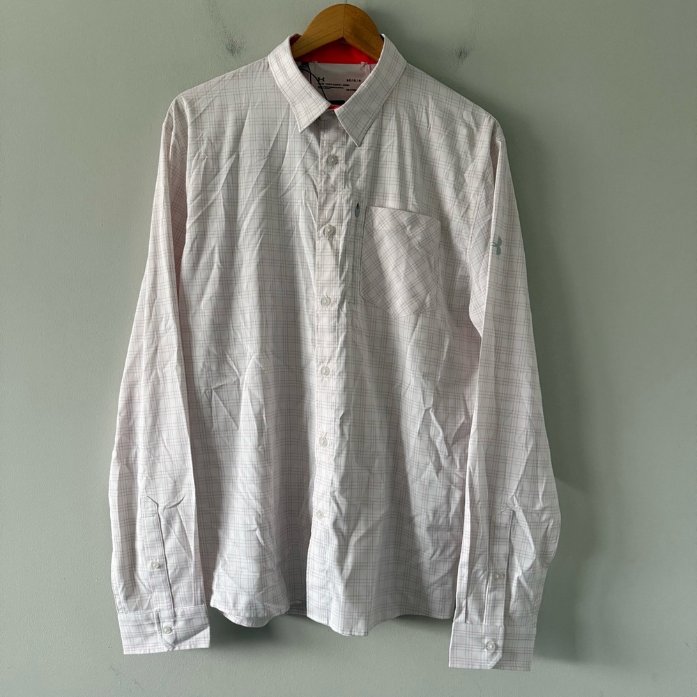 Under Armour Fitted Button Up Mens L HeatGear Performance Hight Tide Preppy Tech